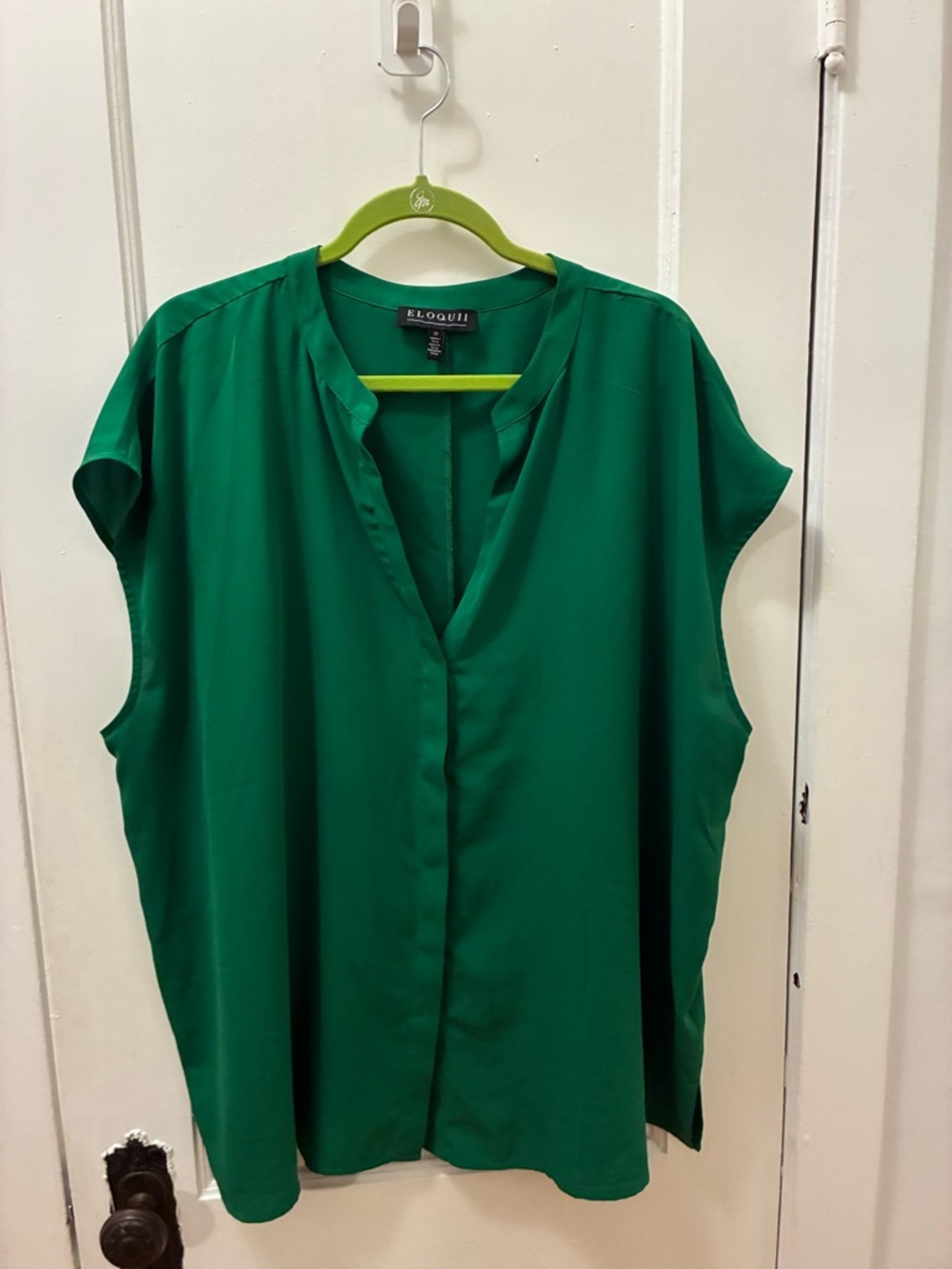 Eloquii Emerald Green V-Neck Cap Sleeve Blouse